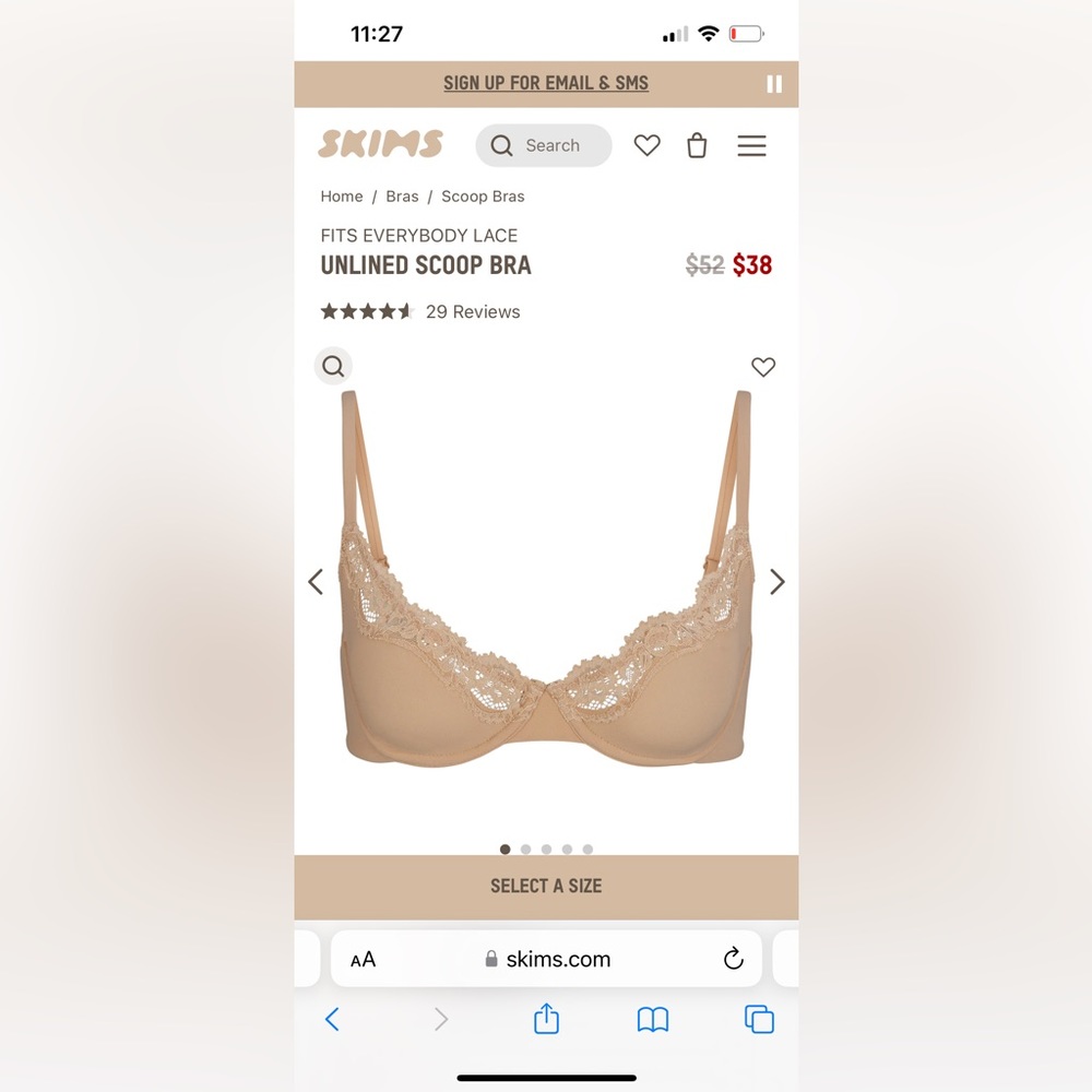 SKIMS- FITS EVERYBODY LACE UNLINED SCOOP BRA